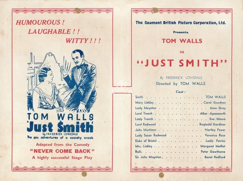 Tom Walls (Director), Just Smith, 1933, Handbill