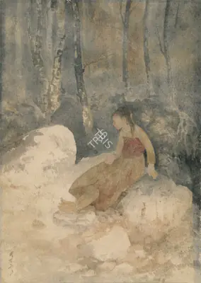 Tagore, Abanindranath (Artist). Girl Seated On Rocks, early 1910s | Painting, 2010 · Osian's