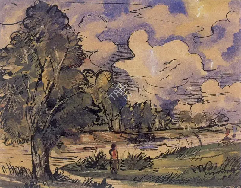 Ramkinkar Baij (Artist), Man And Tree, Painting