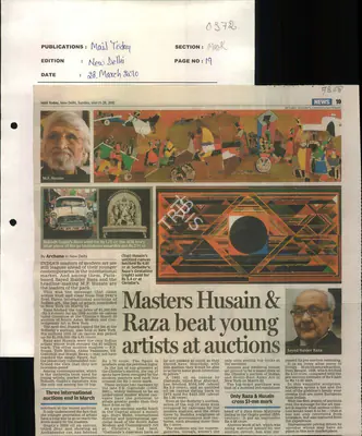 Archana Khare (Reporter), Masters Husain & Raza Beat Young Artists At Auctions, 2010, Newspaper Clipping