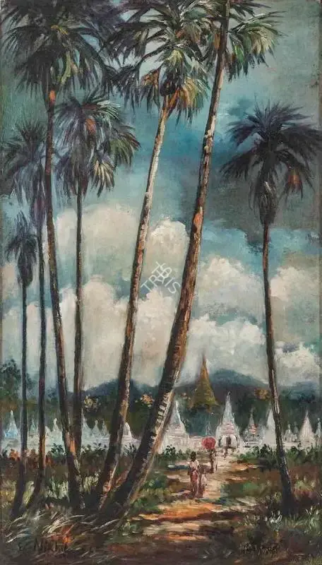 Nikhil Biswas (Artist), 108 Mahadev (Shiv) Mandir at Burdwan, West Bengal, 1951, Painting