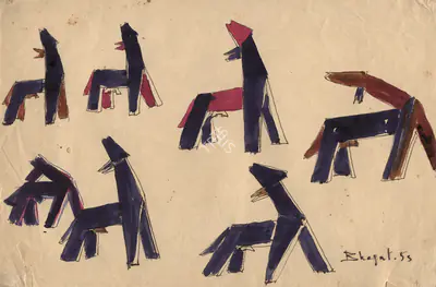 Dhanraj Bhagat (Artist), Horses Series, 1953, Painting