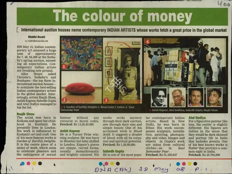 Riddhi Doshi (Reporter), The Colour of Money, 2008, Newspaper Clipping