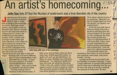 Jatin Das (Reporter), An Artist's Homecoming…, 2007, Newspaper Clipping