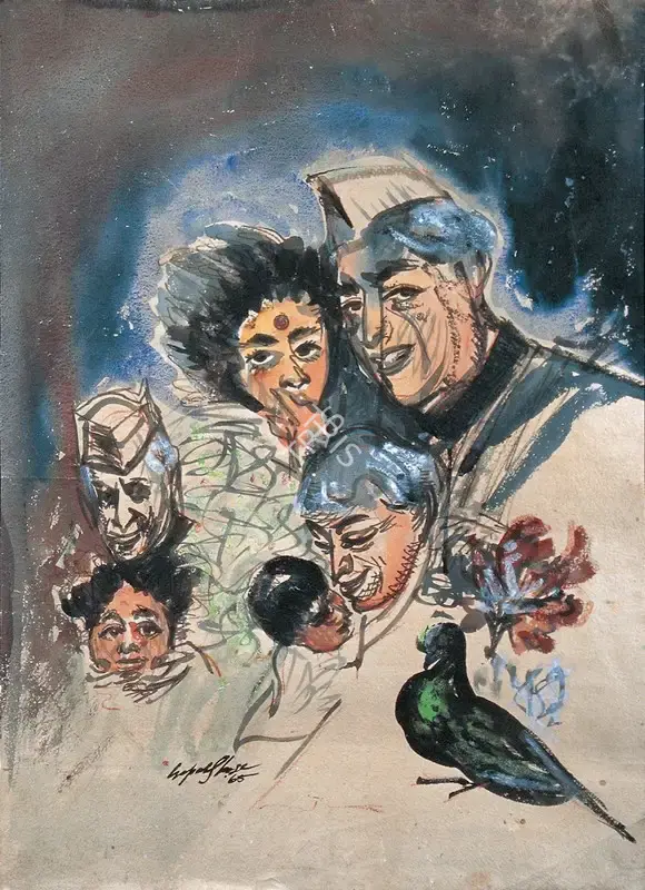 Gopal Ghose (Artist), Nehru Family, 1965, Painting