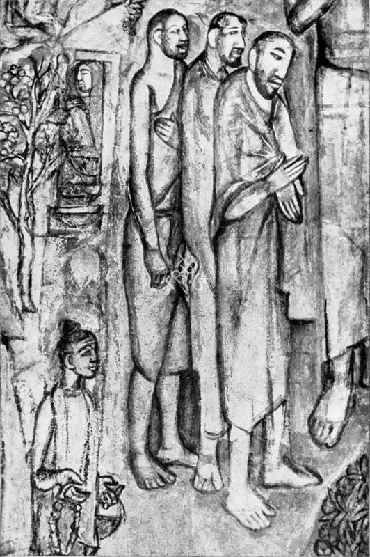 Benode Behari Mukherjee (Artist), Mediaeval Saints, 1947, Painting