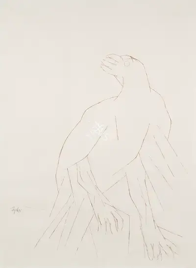 Tyeb Mehta (Artist), Bird, 1985, Drawing