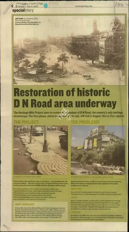 Manoj Nair (Reporter), Restoration of Historic D N Road area Underway, 2003, Newspaper Clipping