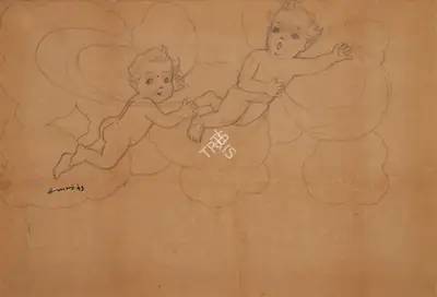 M.F. Husain (Artist), Untitled, 1943, Drawing