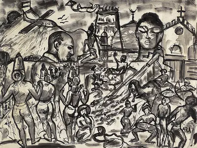 Ara, K.H. (Artist). Gods, War and Politics. Watercolour on paper, early 1960s | Painting | FineArts | 00371569