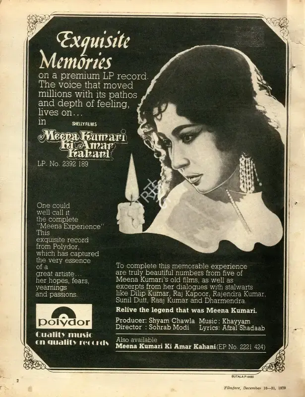 Sham Chawla (Producer), Meena Kumari Ki Amar Kahani, 1979, Advertisement