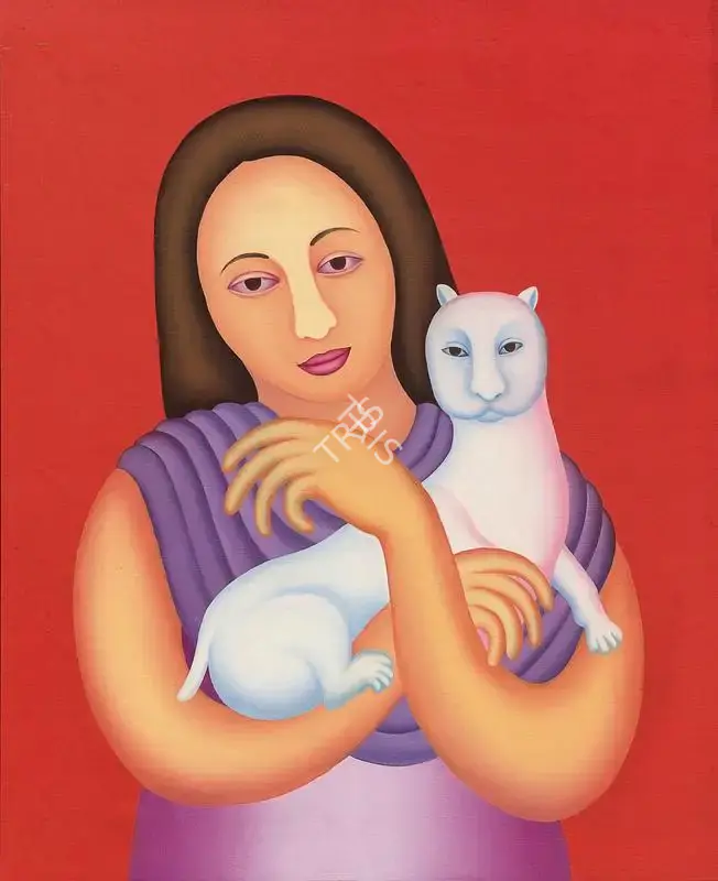 Manjit Bawa (Artist), Lady with Cat, 1987, Painting