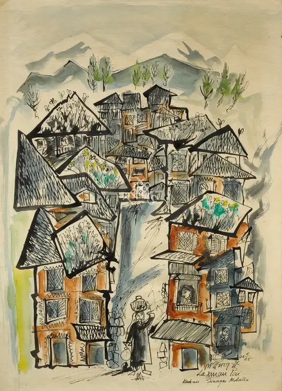 Laxman Pai (Artist), Kashmir - Srinagar Mohalla, 1965, Painting
