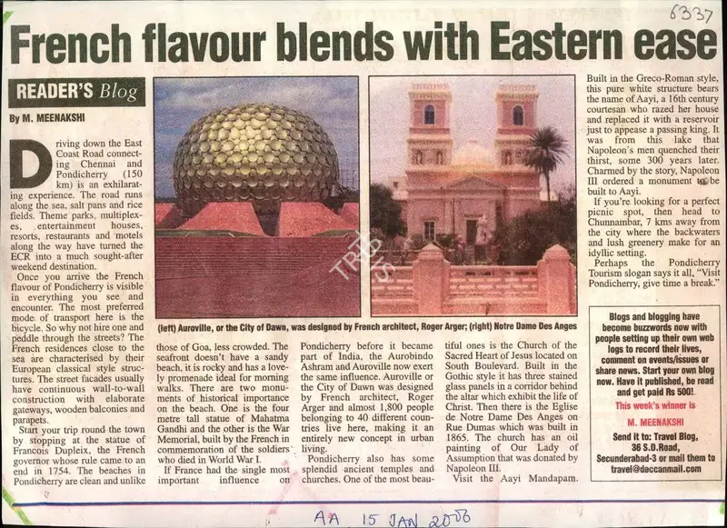 M. Meenakshi (Reporter), French flavour blends with Eastern ease, 2006, Newspaper Clipping