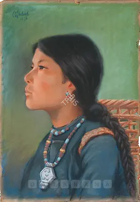 Olinto Ghilardi (Artist), Portrait Of A Tibetan / North - Eastern Indian Girl, 1896, Drawing