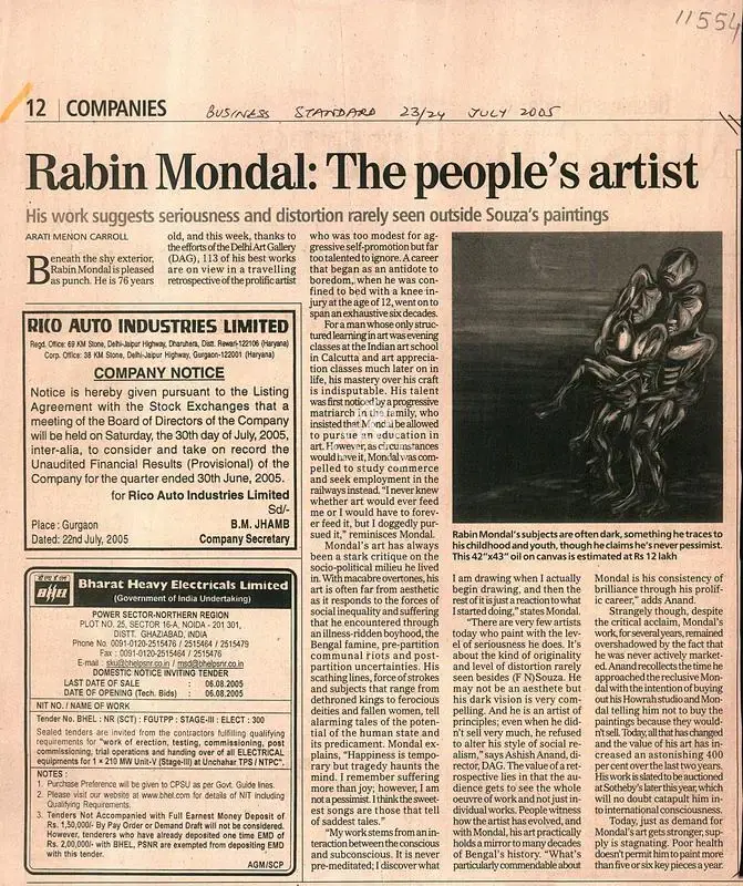 Arati Menon Garroll (Writer), Rabin Mondal: The People's Artist, 2005, Newspaper clipping
