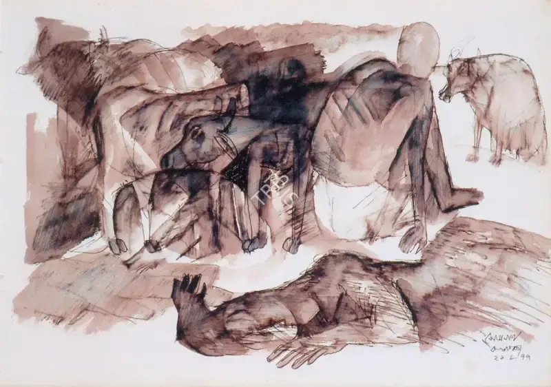 Somnath Hore (Artist), Untitled, 1977, Drawing