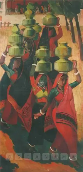 K.K. Hebbar (Artist), Milk Maids, 1942, Painting