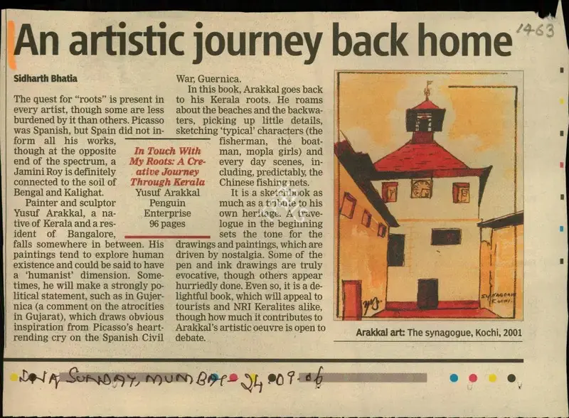 Sidharth Bhatia (Reporter), An Artistic Journey back Home, 2006, Newspaper Clipping