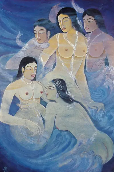 Ramgopal Vijaiwargiya (Artist), Apsaras, 1985, Painting