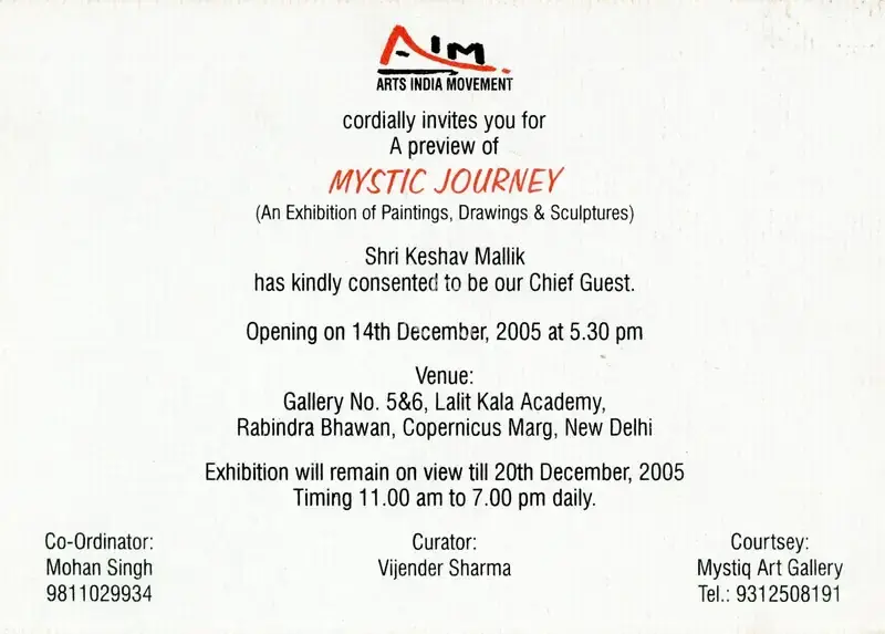 Vijender Sharma (Curator), A Preview of Mystic Journey, 2005, Group Exhibition Invitation