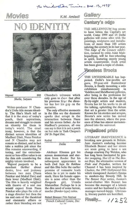 K.M. Amladi (Writer), Timeless Broota, 1998, Newspaper clipping
