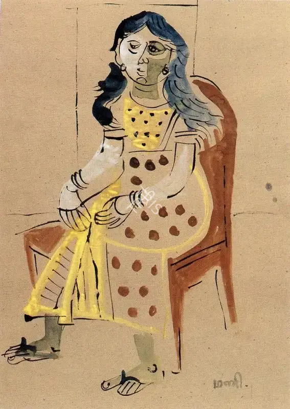 K.G. Subramanyan (Artist), Seated Figure, 1952, Painting