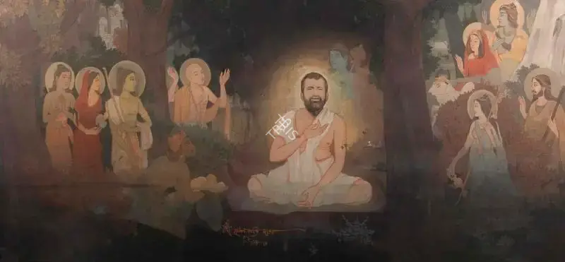 Mrinal K. Das (Artist), Untitled (Ramakrishna Paramahansa receiving blessings from the Gods), 1986, Painting
