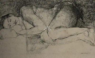 Jamil Naqsh (Artist), Untitled (Reclining Nude), 1989, Painting