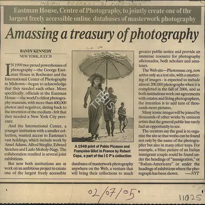 Randy Kennedy (Reporter), Amassing a Treasury of Photography, 2005, Newspaper Clipping