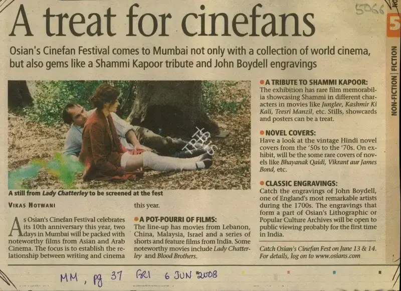 Vikas Hotwani (Reporter), A treat for Cinefans, 2008, Newspaper Clipping
