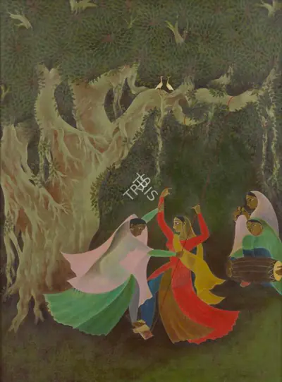 A.A. Raiba (Artist), Untitled (Joyful Evening), 1972, Painting