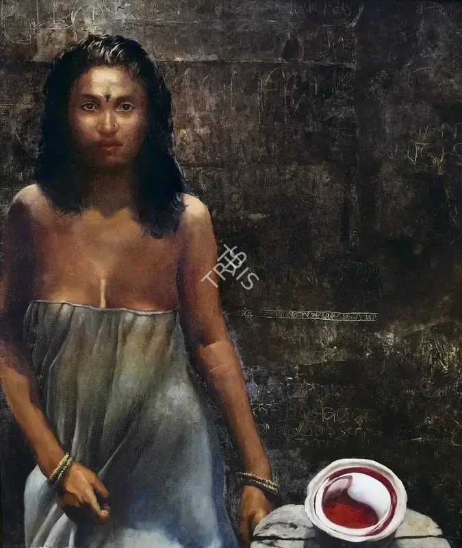 Bhattacharjee, Bikash (Artist). She and Drink, 1986 | Painting, AG.Onl/30.04.23, 2023 · Asta Guru