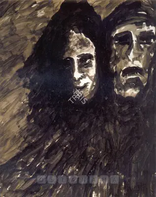 Rabindranath Tagore (Artist), Untitled (Two Faces), 1938, Drawing