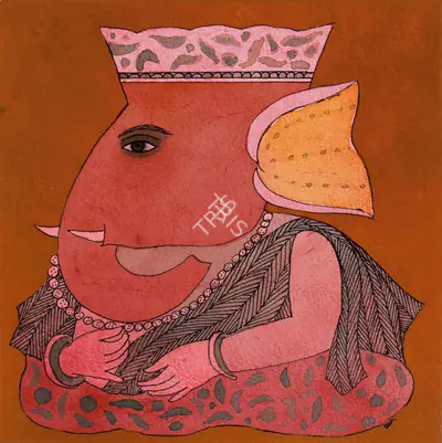 Badri Narayan (Artist), Sri Ganeshji with a Rosary, 2003, Painting