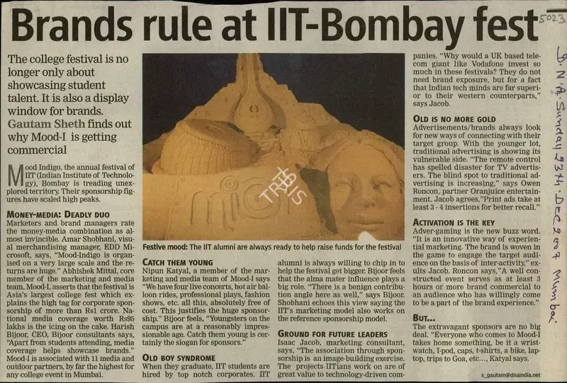 Gautam Sheth (Reporter), Brands rule at IIT-Bombay fest, 2007, Newspaper Clipping