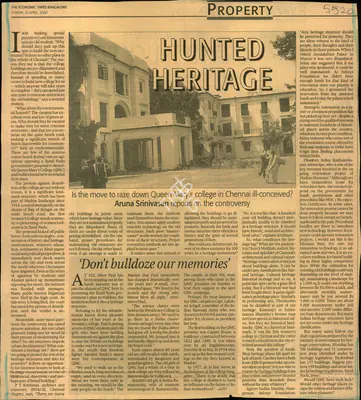 Aruna Srinivasan (Reporter), Hunted Heritage, 2003, Newspaper Clipping