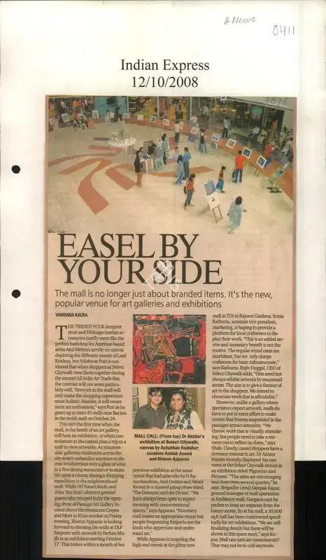 Vandana Kalra (Reporter), Easel by Your Side, 2008, Newspaper Clipping