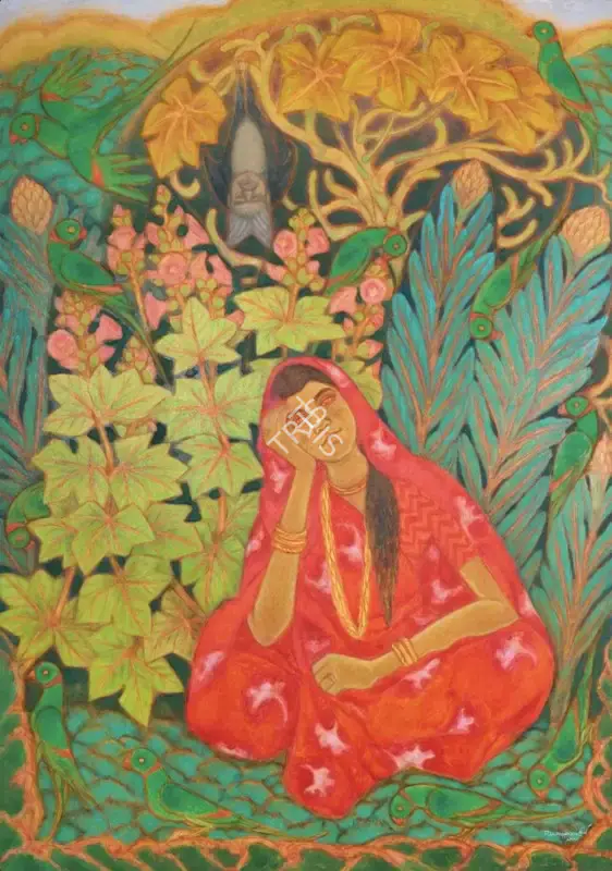 Ramachandran, A. (Artist). Visions of Ramdev - Ahalya in Red, 2001 | Painting, AG.Onl/27.06.25, 2025 · Asta Guru