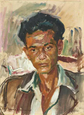 Walter Langhammer (Artist), Portrait of S.H. Raza, 1945, Painting