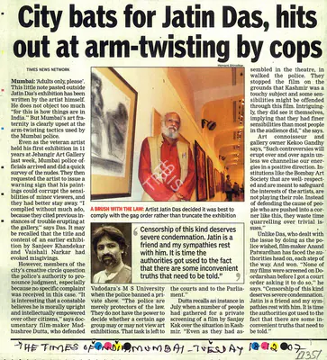 City Bats For Jatin Das, Hits Out At Arm-Twisting By Cops, 2007, Newspaper Clipping