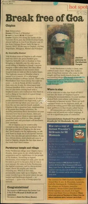 Anuradha Kumar (Reporter), Break Free of Goa, 2003, Newspaper Clipping