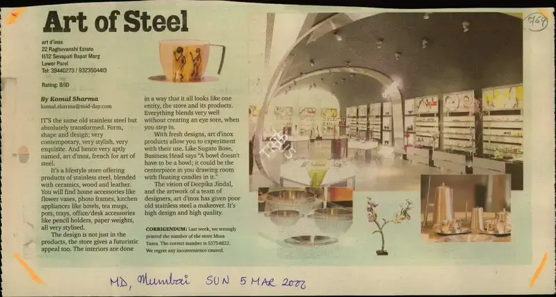 Komal Sharma (Reporter), Art of Steel, 2006, Newspaper Clipping