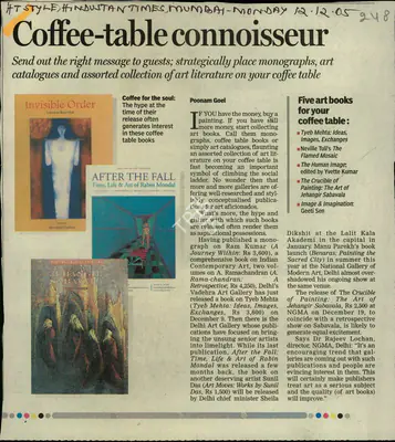 Poonam Goel (Reporter), Coffee-Table Connoisseur, 2005, Newspaper Clipping