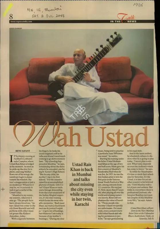 Renu Savant (Reporter), Wah Ustad, 2006, Newspaper Clipping