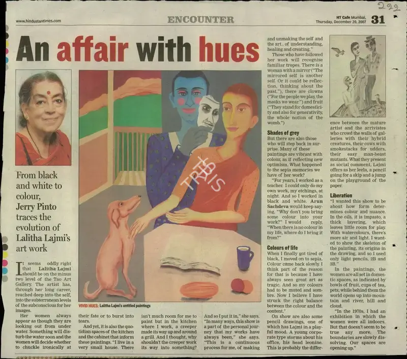 Jerry Pinto (Reporter), An Affair with Hues, 2007, Newspaper Clipping