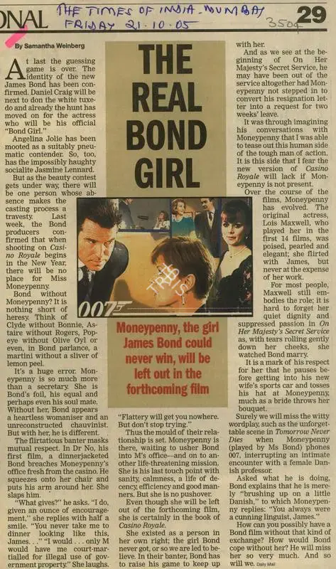 Samantha Weinberg (Reporter), The Real Bond Girl, 2005, Newspaper Clipping