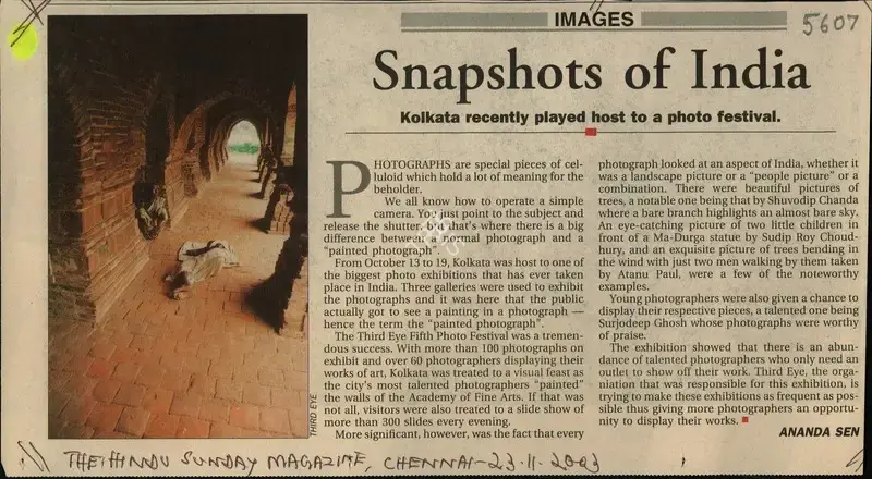 Ananda Sen (Reporter), Snapshots of India, 2003, Newspaper Clipping