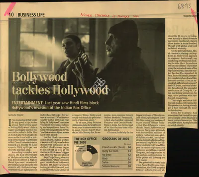 Shamni Pande (Reporter), Bollywood tackles Hollywood, 2006, Newspaper Clipping