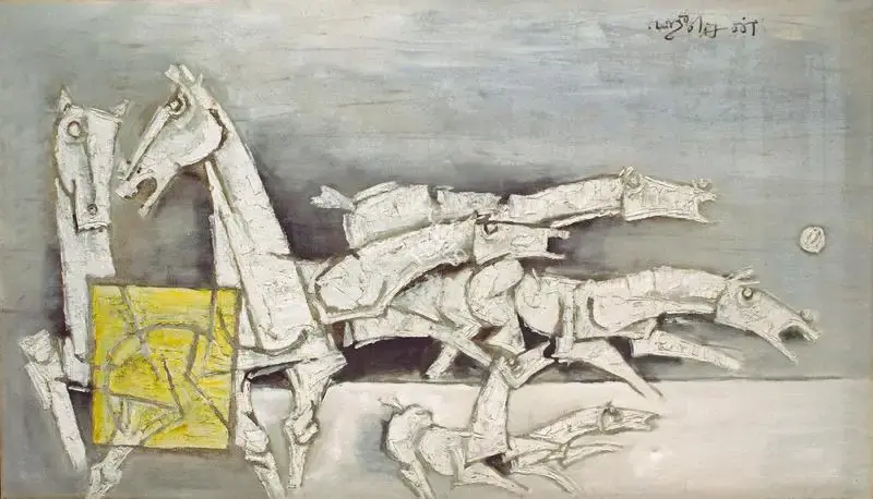 M.F. Husain (Artist), Horses, 1975, Painting